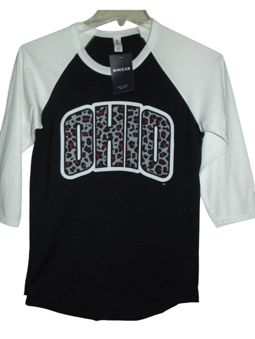 OHIO T-Shirt Womens Size Small Black White animal print baseball top